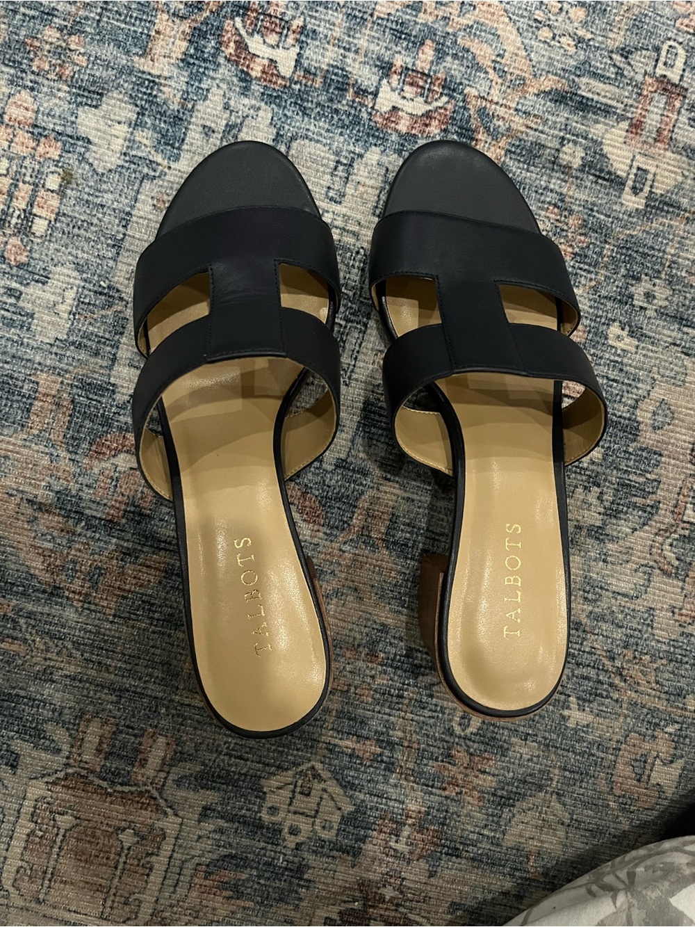 Talbots Black Double-Strap Slide Mules